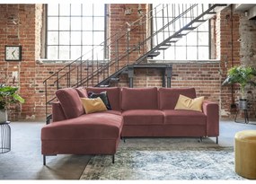 Rózsaszín bársony kinyitható sarokkanapé (bal oldali) Lofty Lilly – Miuform