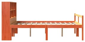 viaszbarna tömör fa könyvespolcos ágy matrac nélkül 135 x 190cm