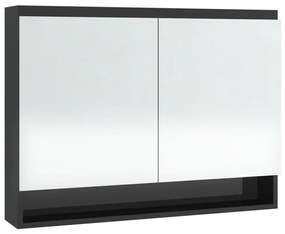 fényes fekete MDF tükrös fürdőszobaszekrény 80 x 15 x 60 cm