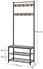 Kabáttartó állvány, cipőtartó üléssel, magasság 175 cm