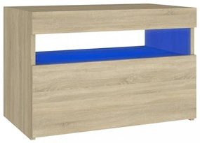 sonoma tölgyszínű éjjeliszekrény LED-lámpákkal 60x35x40 cm