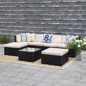 Catini Sevilla Kerti rattan sarokgarnitúra - fekete