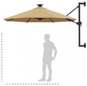 tópszínű fali napernyő LED-ekkel és fémrúddal 300 cm