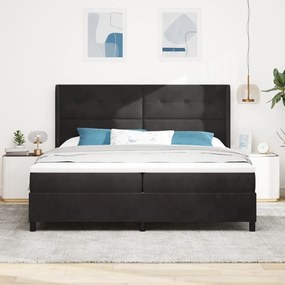 Boxspring Ágy Matrac és LED Fekete 200x200 cm Bársony