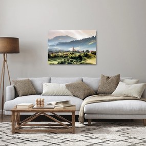 Kép - falu a ködben (üvegen) (70x50 cm)