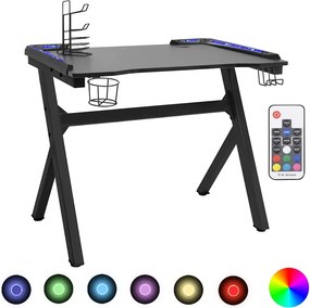 vidaXL fekete LED-es Y-lábú gamer asztal 90 x 60 x 75 cm