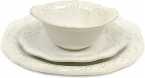 Mezei Virágos Étkezőgarnitúra Fehér Ekrü Kpl 6 Személyes 18EL Fényes