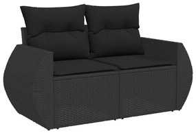 12 részes kerti kanapészett párnákkal Fekete Poli rattan Akác, 3 részes kerti étkező szett párnákkal Fekete Poli rattan Akác