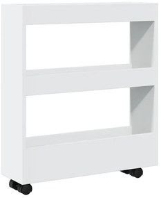 keskeny, 3 szintes, fehér, rétegelt fa tárolókocsi