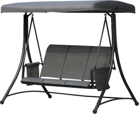 Outsunny Hollywood Hinta Oldalsó Zsebbel, 3-Személyes Kerti Hinta Állítható Napernyővel, Hintapad, amely akár 300 kg-ot is elbír, Kerthez, Teraszhoz,