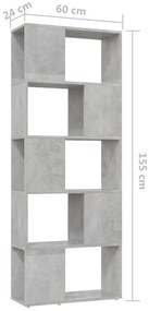 betonszürke térelválasztó könyvszekrény 60 x 24 x 155 cm