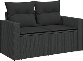 vidaXL kétszemélyes fekete polyrattan kerti kanapé párnákkal