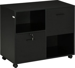 Vinsetto Irodai Fiókos Egység 2 Dokumentum Fiókkal és Nyitott Polcokkal, Forgácslapból, Acélfogantyúkkal, Zárható Kerekekkel, 80x40x66cm, Fekete | Aos