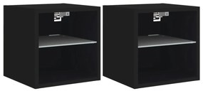 2 db fekete fali TV-szekrény LED-világítással 30 x 28,5 x 30 cm