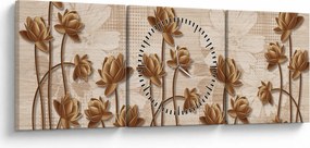 Absztrakció virágok képe - barna (órával) (90x30 cm)