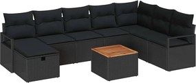 vidaXL Kerti Kanapé Szett párnával tárolóval 9 pcs Fekete polirattan