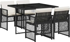 vidaXL 5 részes fekete polyrattan kerti étkezőgarnitúra párnákkal