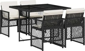vidaXL 5 részes fekete polyrattan kerti étkezőgarnitúra párnákkal