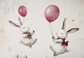 Fotótapéta nyúl léggömb rózsaszín rajz gyerekszoba pasztell háttér