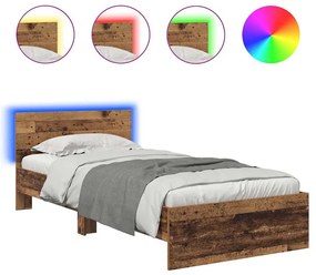 vidaXL Ágykeret LED -es lámpákkal Öreg fa 90 x 200 cm Faanyag