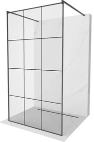 Mexen Kioto, átmenő zuhanyparaván 100 x 200 cm, 8mm átlátszó üveg / fekete mintás, 2x fekete stabilizáló távtartó, 800-100-002-70-77