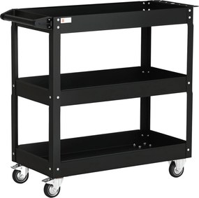 DURHAND 3 szintes műhelykocsi, üres szerszámkocsi, szállító kocsi oldalsó fogantyúval, 4 kerékkel, 150 kg-os teherbírással, acél, 83 x 35,3 x 76 cm, f