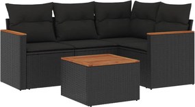 vidaXL 5 részes fekete polyrattan kerti kanapészett párnákkal