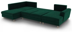 Zöld bársony kinyitható tárolóhelyes sarokkanapé (bal oldali-U alakú) Kyoto – Cosmopolitan Design