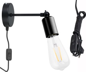 Loft fali lámpa mozgatható 1x E27, on/off kapcsolóval a kábelen