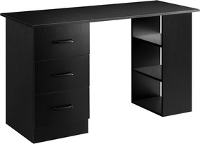 HOMCOM számítógép íróasztal 3 fiókkal és 3 polccal, íróasztal hálószobába és irodába 120x49x72cm, Fekete | Aosom