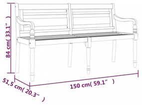 tömör tíkfa Batavia pad szürke párnával 150 cm