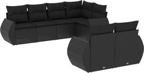 vidaXL 7 részes fekete polyrattan kerti ülőgarnitúra párnával