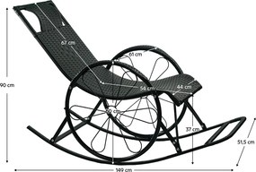 Hintaszék, rattan/fém, fekete, ROKIN