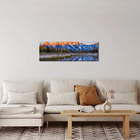 A havas hegycsúcsok képe (órával) (90x30 cm)