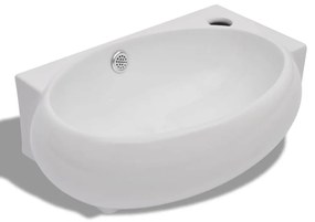 vidaXL Kerámia fürdőszoba mosdókagyló csaptelep és túlfolyó fehér