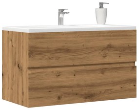 Kézműves tölgy színű szerelt fa mosdószekrény 90 x 38,5 x 45 cm