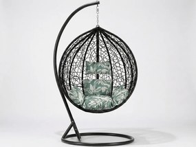 Fekete függő KOKON szék állvánnyal, zöld-fehér párna