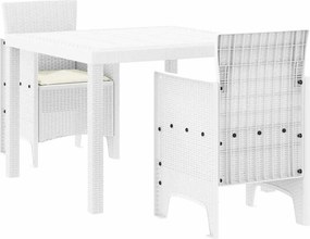 vidaXL Kert étkező szett 3 pcs Fehér Polipropilén
