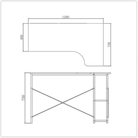 Intenso Home L alakú sarok íróasztal / számítógépasztal polcokkal 120x73cm | Masszív fém váz, fekete - Sonoma tölgy szín