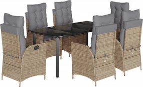 vidaXL 7 részes bézs polyrattan kerti étkezőgarnitúra párnákkal