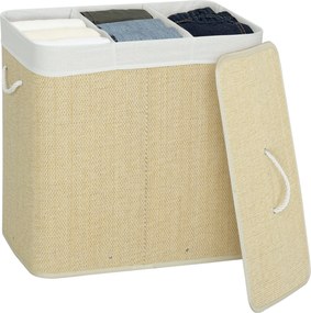 HOMCOM bambusz ruhásszennyes fedéllel, 144 L, 3 rekesz, levehető mosható bélések, 60×40×60 cm, krémszínű | Aosom