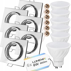 6x GU10 Led Szett 8W halogén låmpatest Króm Négyzet