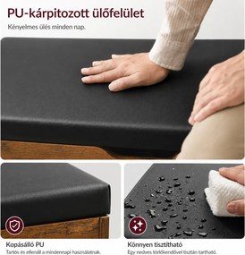 Tárolópad párnázott üléssel, 3 rekeszes cipőpad 80 x 30 x 44 cm, rusztikus barna