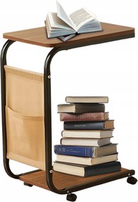 Oldalasztal Kerekekkel És Zsebbel 63CM, C-alakú, Mobil Kanapé/ágy Alá
