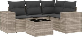 vidaXL 5 részes világosszürke polyrattan kerti ülőgarnitúra párnákkal