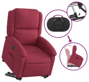 elektromos felállást segítő bordó bársony dönthető fotel