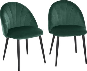 HOMCOM 2 db-os étkezőszék készlet kagyló formájú háttámlával, gyönyörű bársonyos megjelenés, párnázott ülőfelület lábtartóval, nappali szék acél lábak