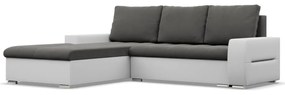 Toronto sarokkanapé, 2 ágyneműtartóval, bársony + műbőr, baloldali, szürke - fehér