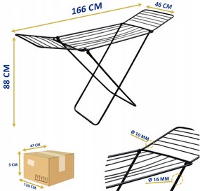 Erga Model TOP Fekete, ruhaszárító 166x46x88 cm, fekete, ERG-SEP-10SUSSTOBLA16