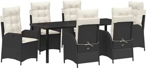 vidaXL Kert étkező szett párnával 7 pcs Fekete polirattan